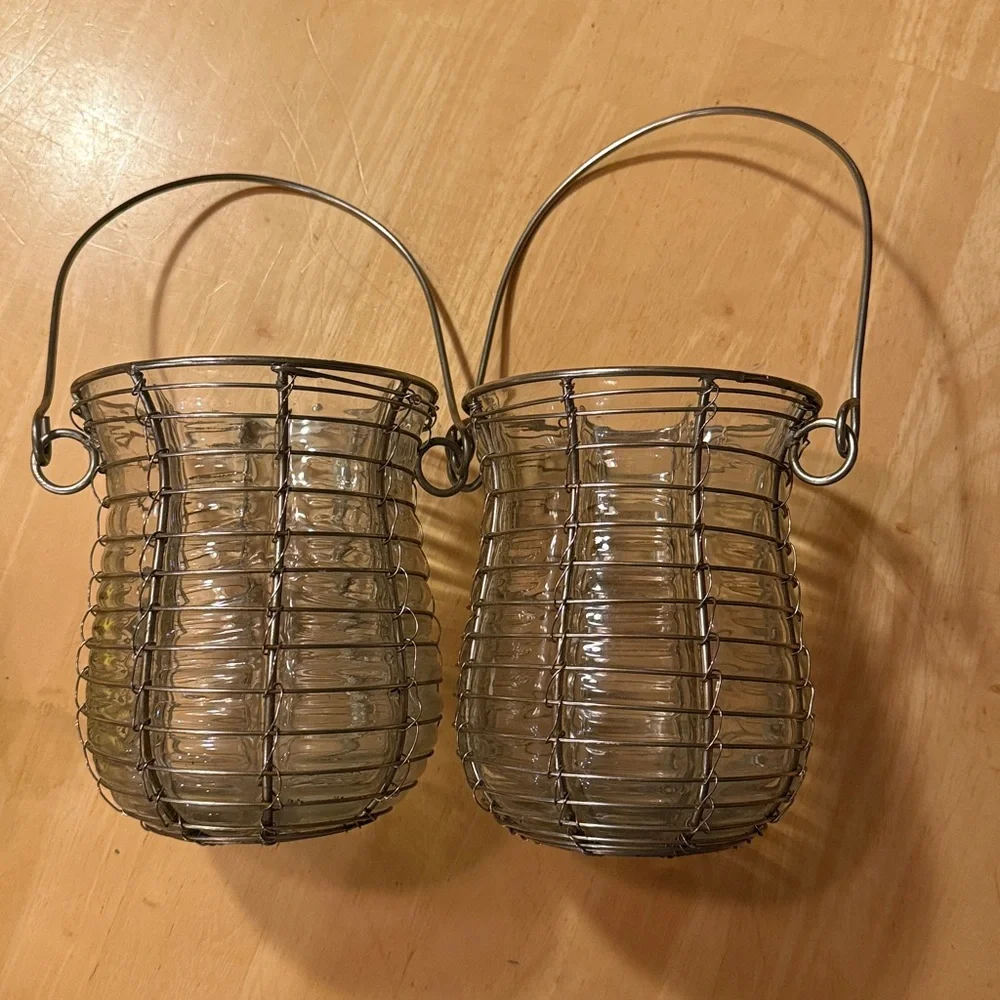 😎Glass and Metal Wire Candle Holders